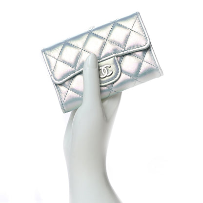 Chanel Iridescent Calfskin Quilted Flap Card Holder Light Blue 2 of 12