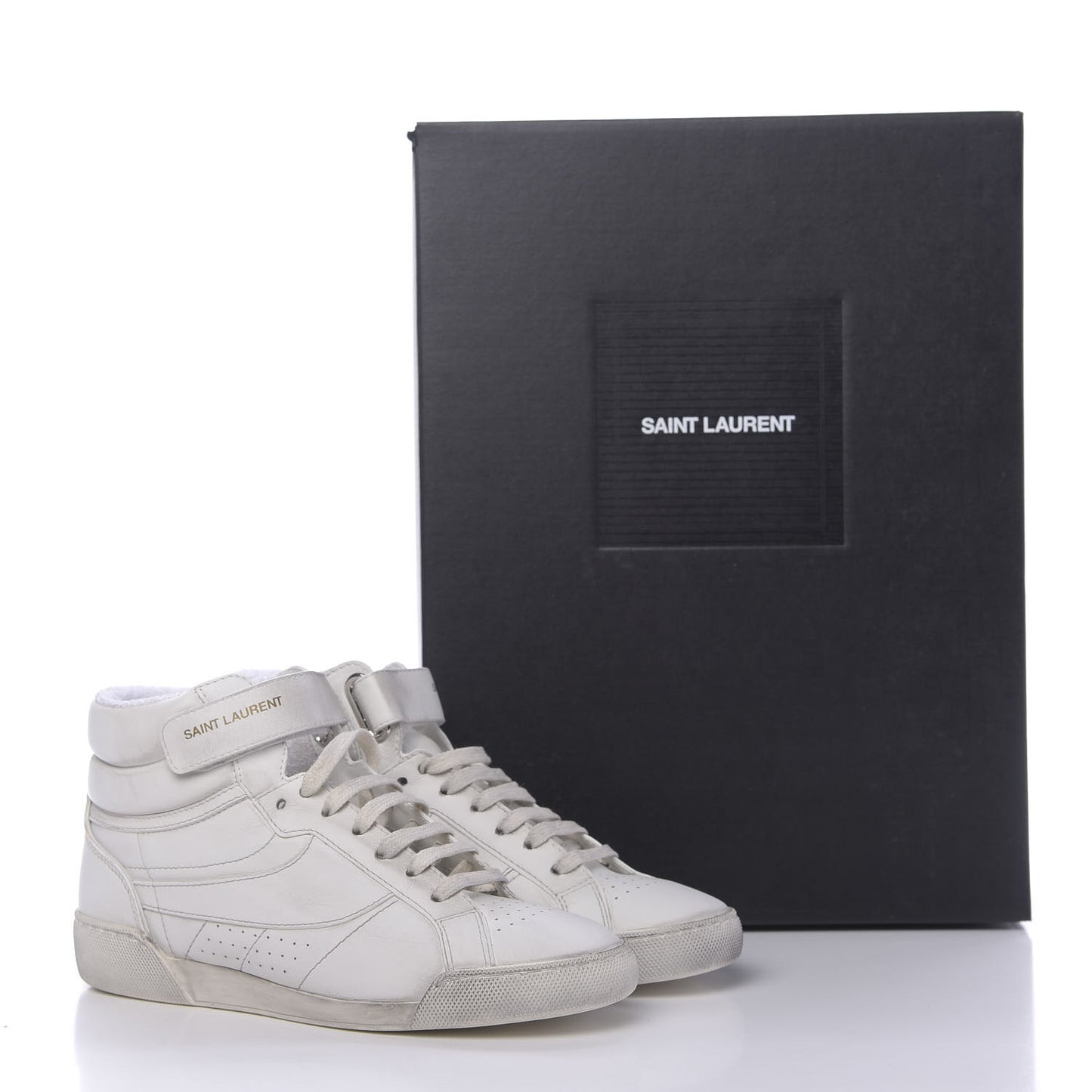 Calfskin Distressed Lenny Logo-Print High Top Sneakers 36.5 Blanc Optique