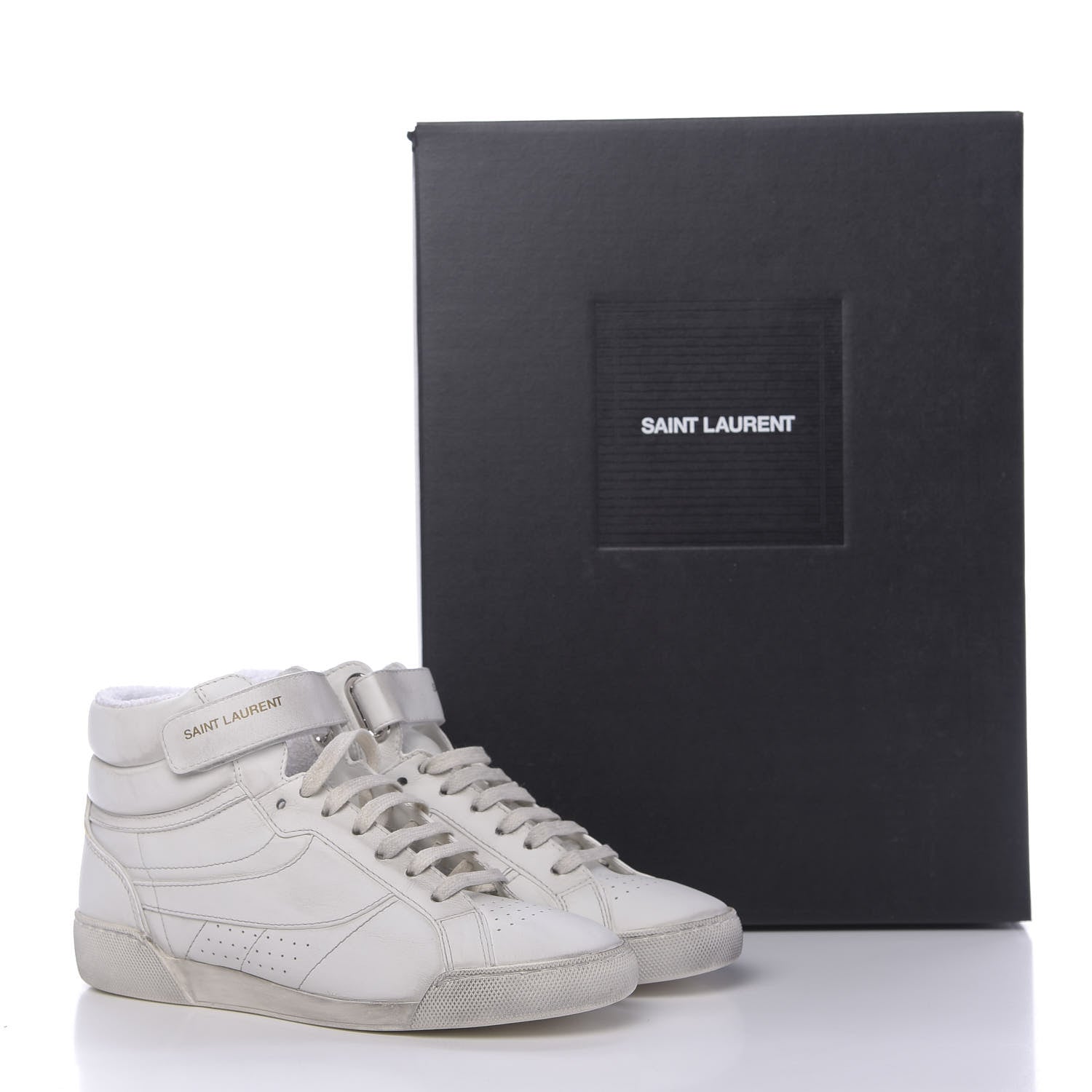 Saint Laurent Calfskin Distressed Lenny Logo-Print High Top Sneakers 36.5 Blanc Optique 9 of 9