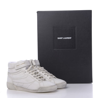 Saint Laurent Calfskin Distressed Lenny Logo-Print High Top Sneakers 36.5 Blanc Optique 9 of 9