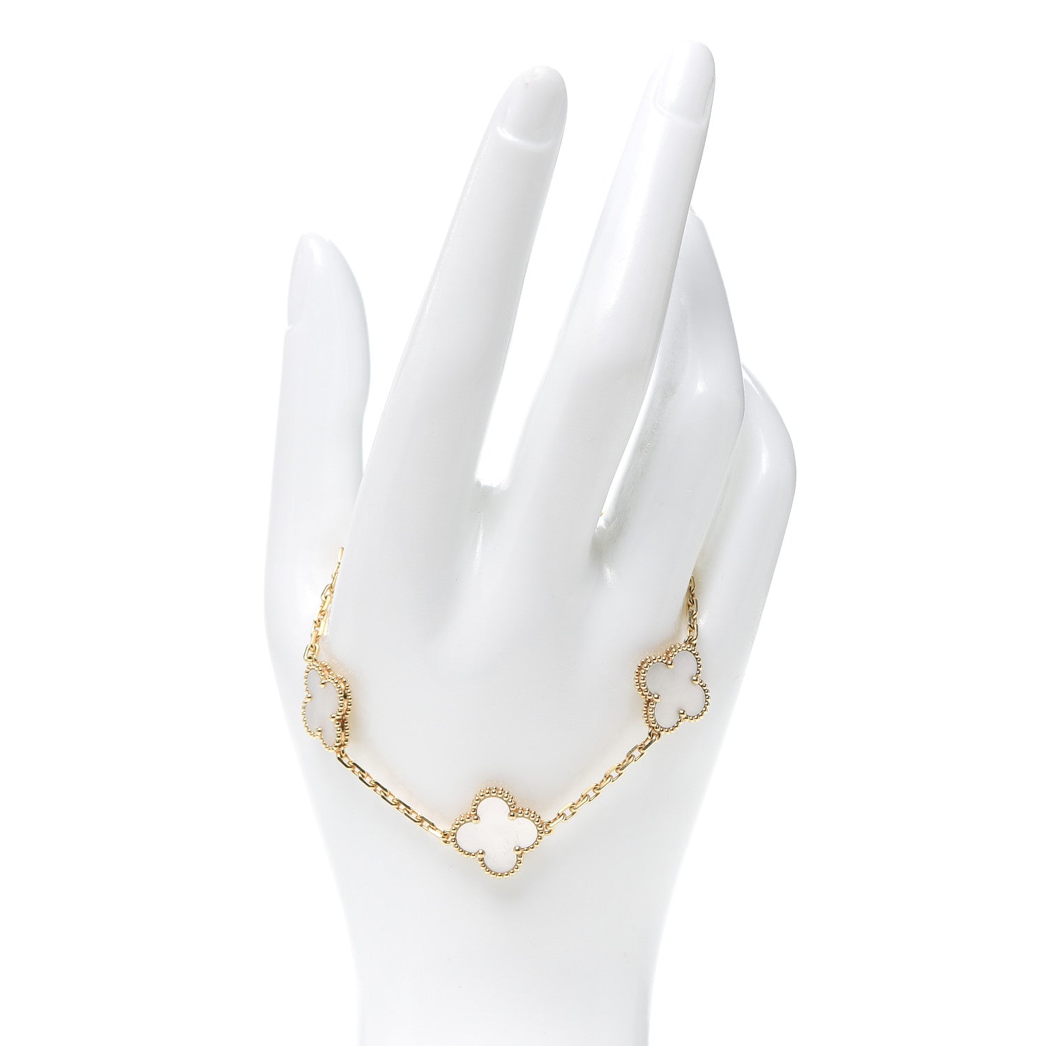 Van Cleef & Arpels 18K Yellow Gold Mother of Pearl 5 Motifs Vintage Alhambra Bracelet 2 of 8