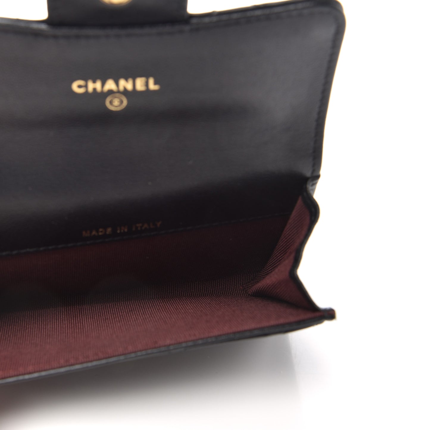 Lambskin Quilted Flap Card Holder Black