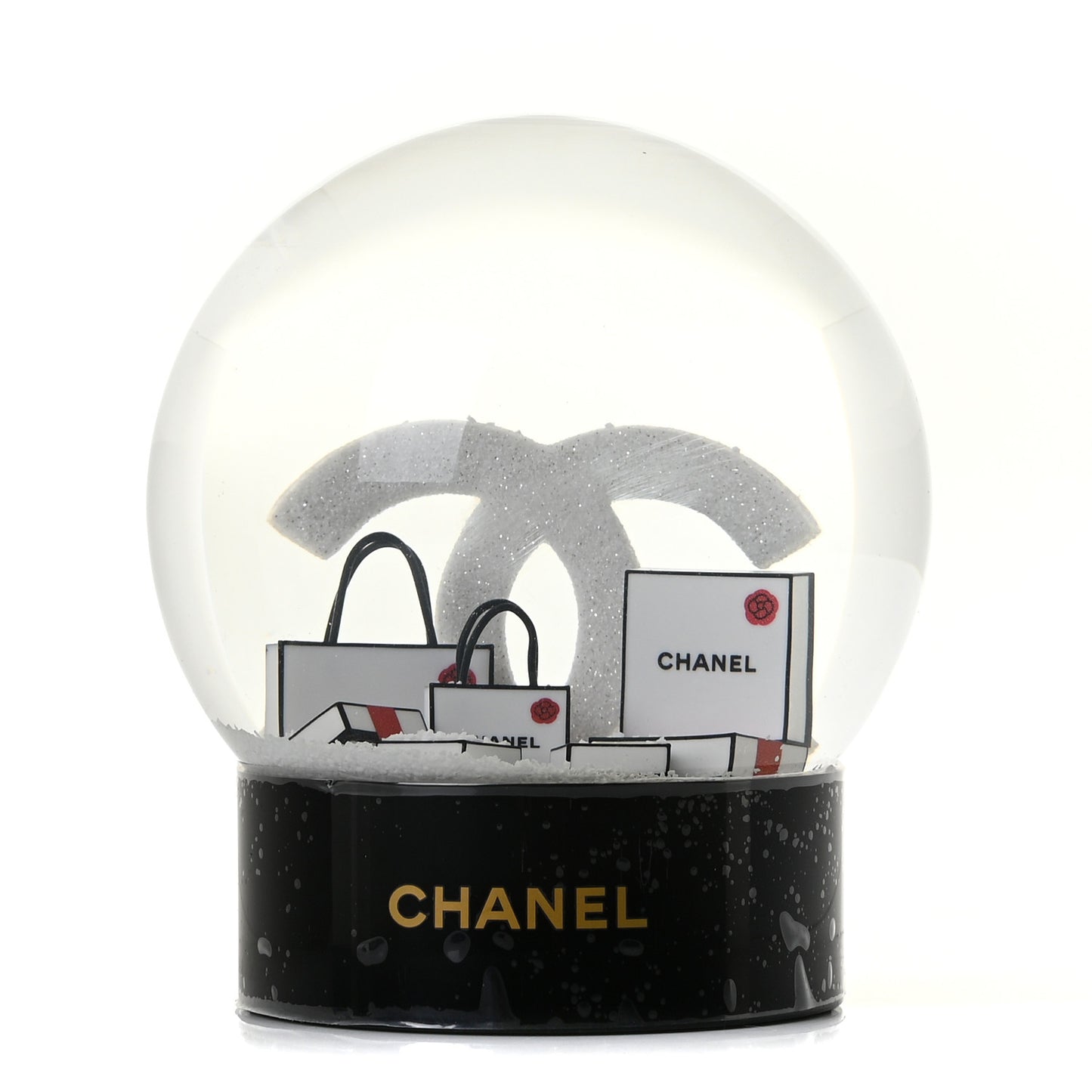 Glass CC Shopping Bag Snow Globe