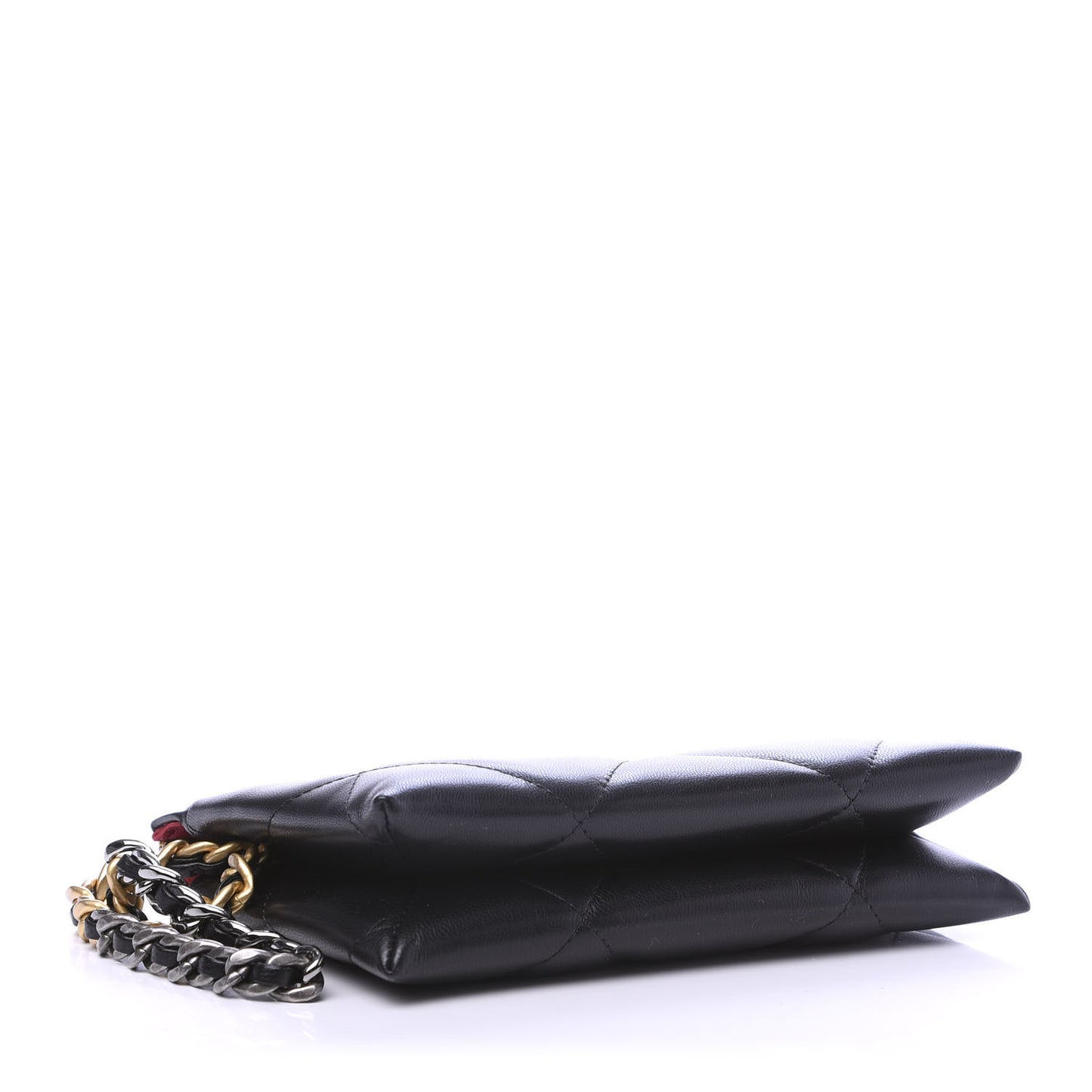 Shiny Goatskin Quilted Small Chanel 19 Pouch With Handle Black