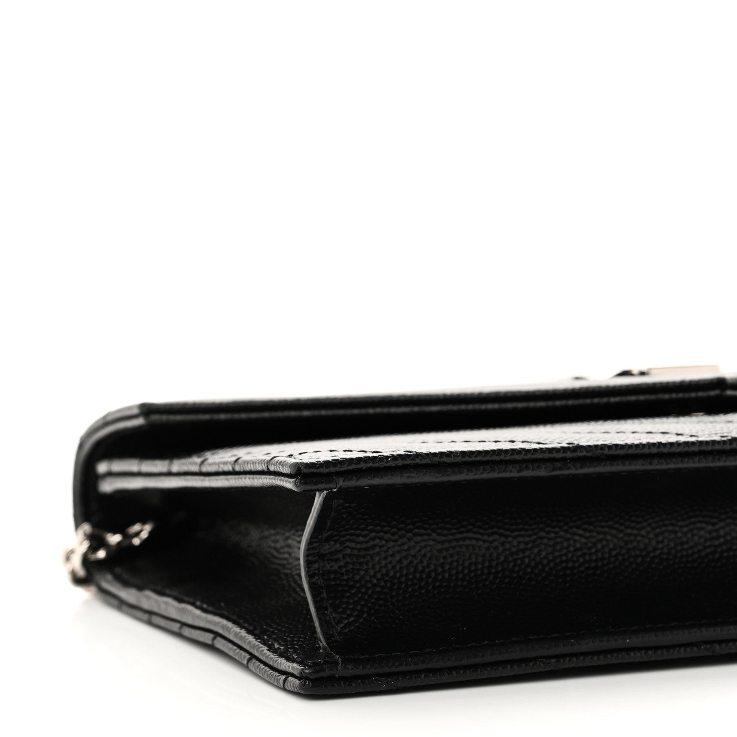 Saint Laurent Grain De Poudre Matelasse Chevron Monogram Envelope Chain Wallet Black 8 of 10