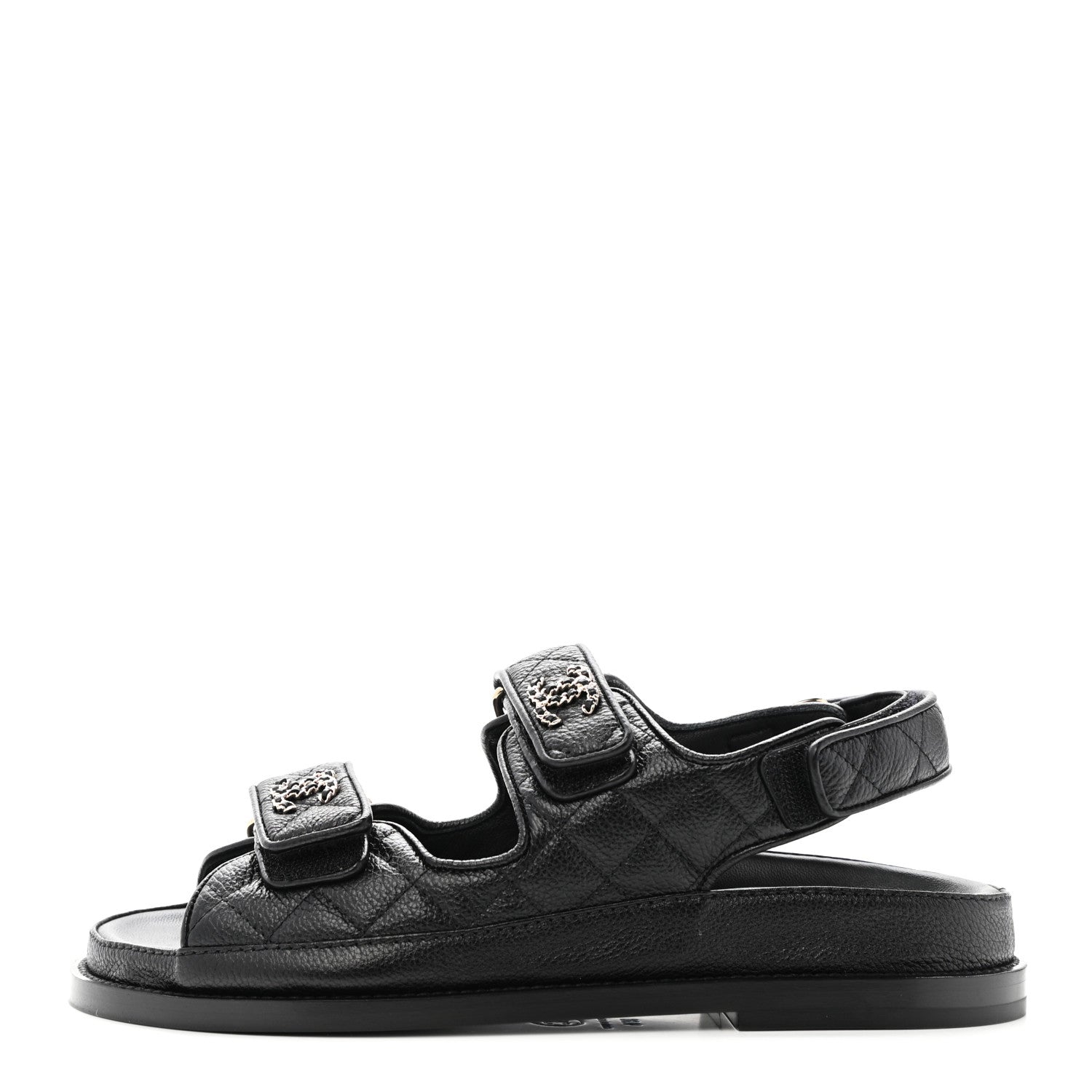 Chanel Grained Calfskin Velcro Dad Sandals 35.5 Black 1 of 10
