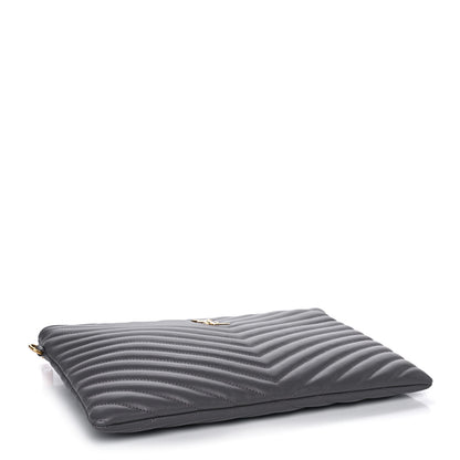 Saint Laurent Calfskin Matelasse Monogram Cassandre Tablet Pouch Smog 4 of 12