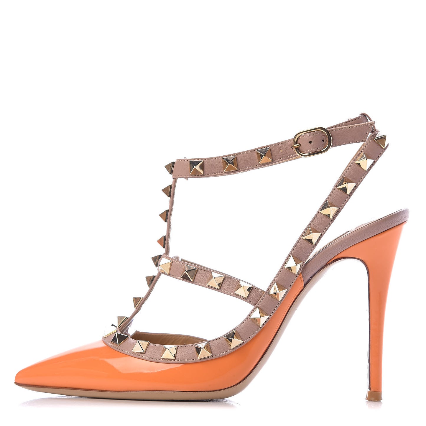 Patent Rockstud Ankle Strap 100mm Pumps 36 Orange Poudre