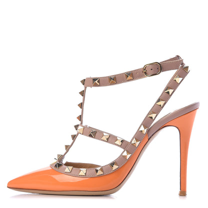 Valentino Garavani Patent Rockstud Ankle Strap 100mm Pumps 36 Orange Poudre 1 of 11
