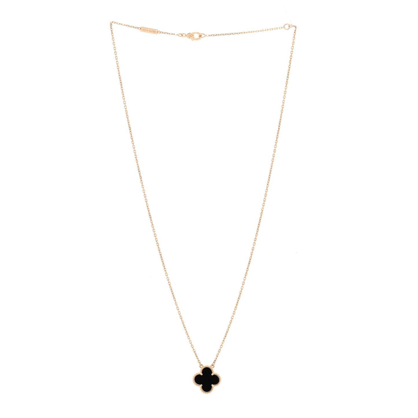 18K Yellow Gold Black Onyx Vintage Alhambra Pendant Necklace