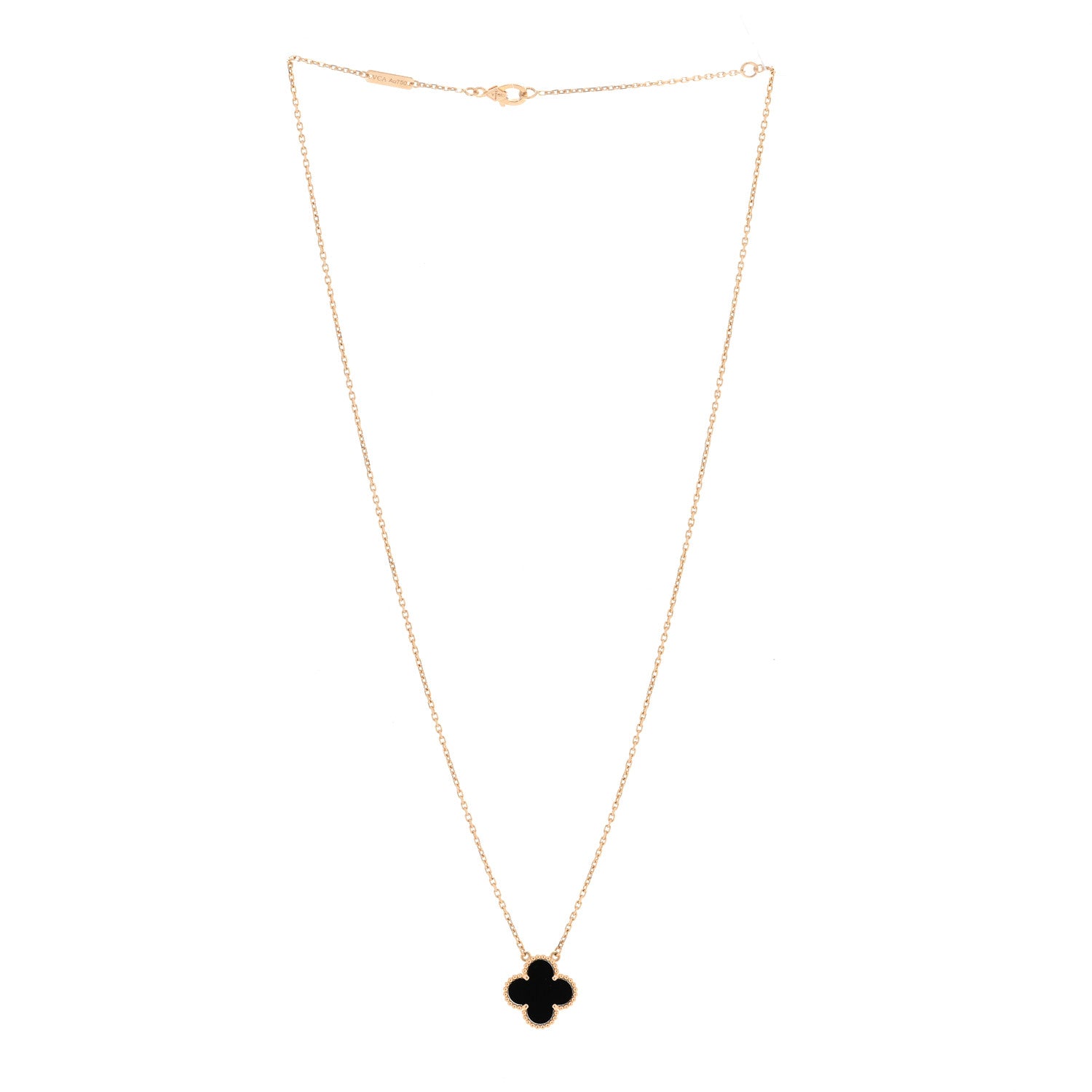Van Cleef & Arpels 18K Yellow Gold Black Onyx Vintage Alhambra Pendant Necklace 3 of 5