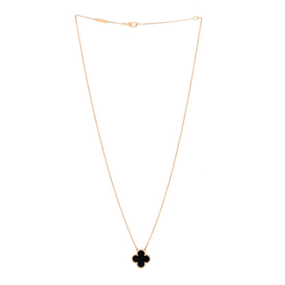 Van Cleef & Arpels 18K Yellow Gold Black Onyx Vintage Alhambra Pendant Necklace 3 of 5