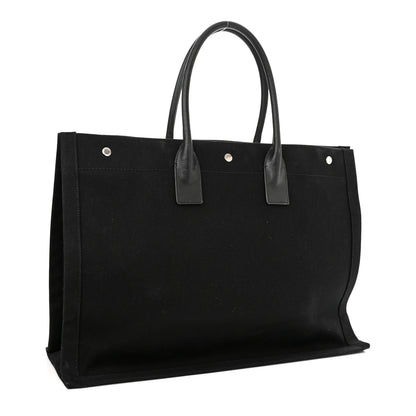 Saint Laurent Linen Calfskin Rive Gauche Tote Black 3 of 12