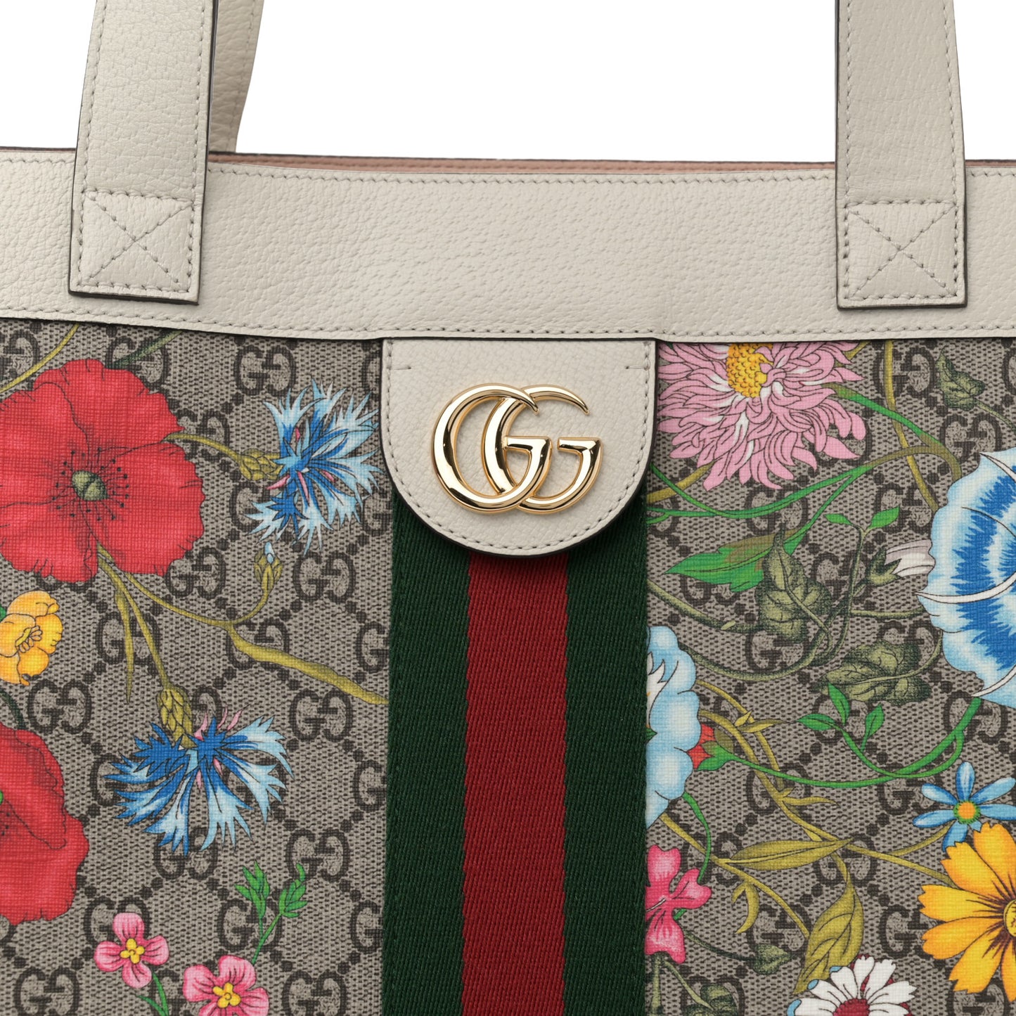 GG Supreme Monogram Flora Web Ophidia Vertical Shopping Tote White