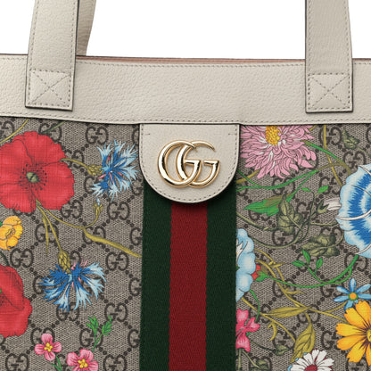 Gucci GG Supreme Monogram Flora Web Ophidia Vertical Shopping Tote White 9 of 13