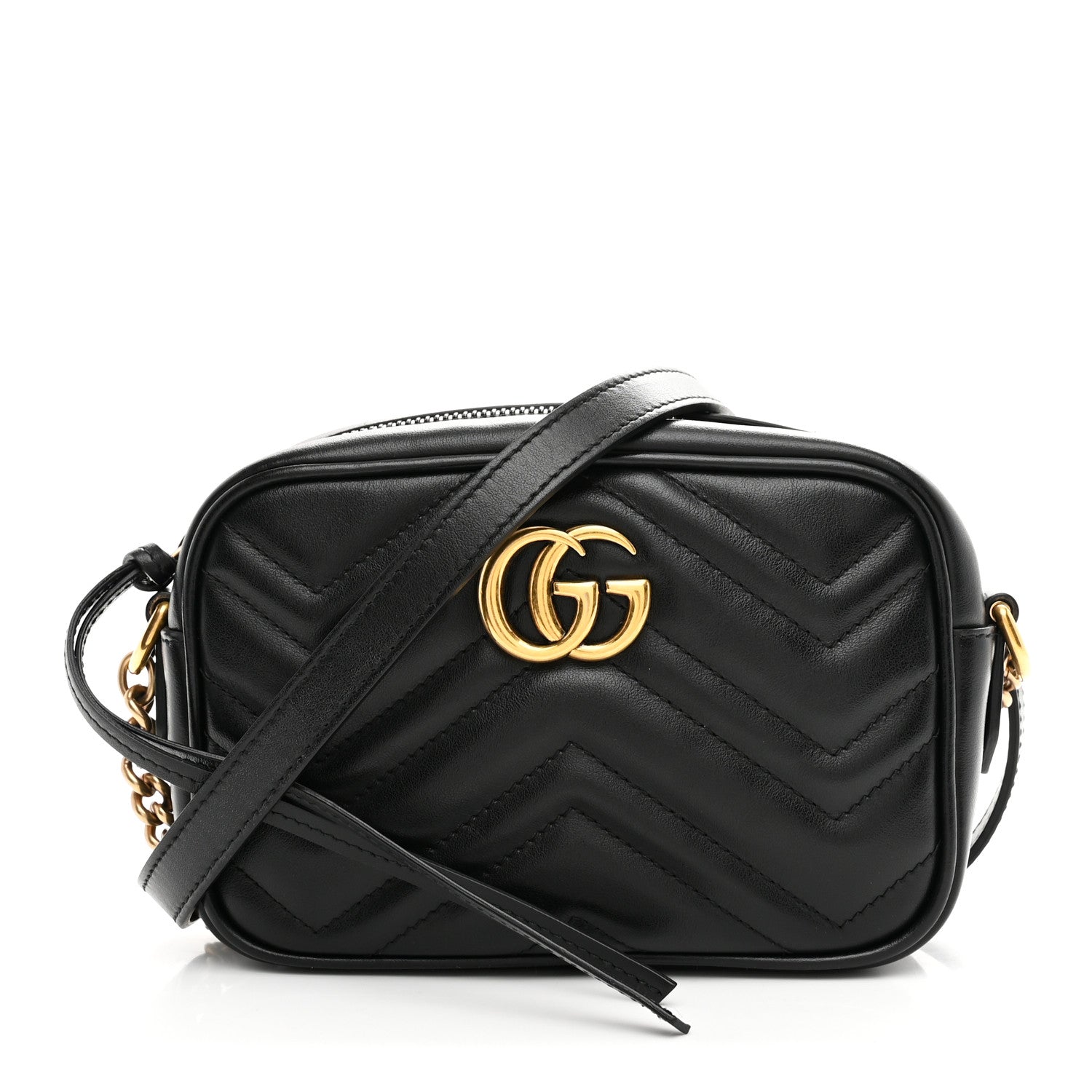 Gucci Calfskin Matelasse Mini GG Marmont Chain Shoulder Bag Black 1 of 9