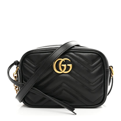 Gucci Calfskin Matelasse Mini GG Marmont Chain Shoulder Bag Black 1 of 9