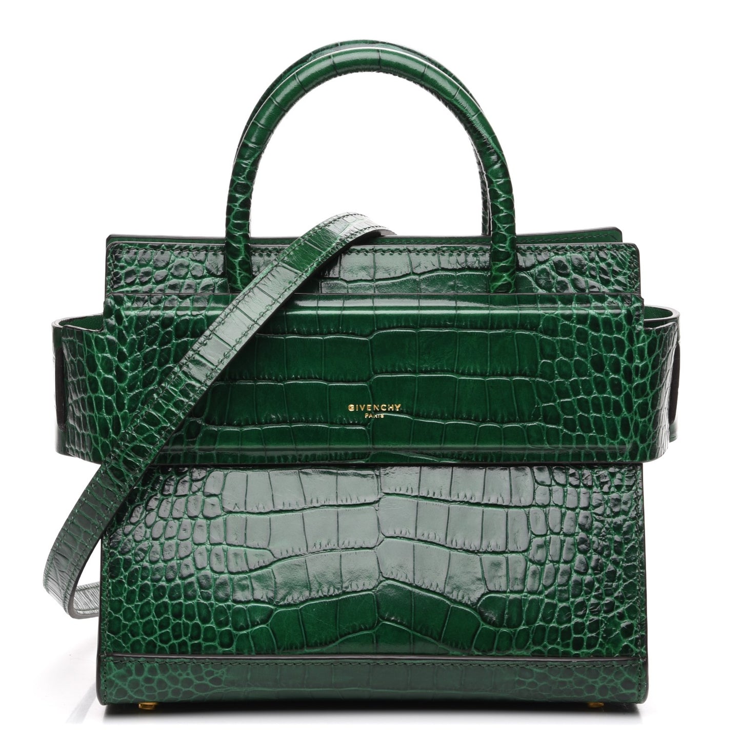 Calfskin Crocodile Embossed Mini Horizon Satchel Green