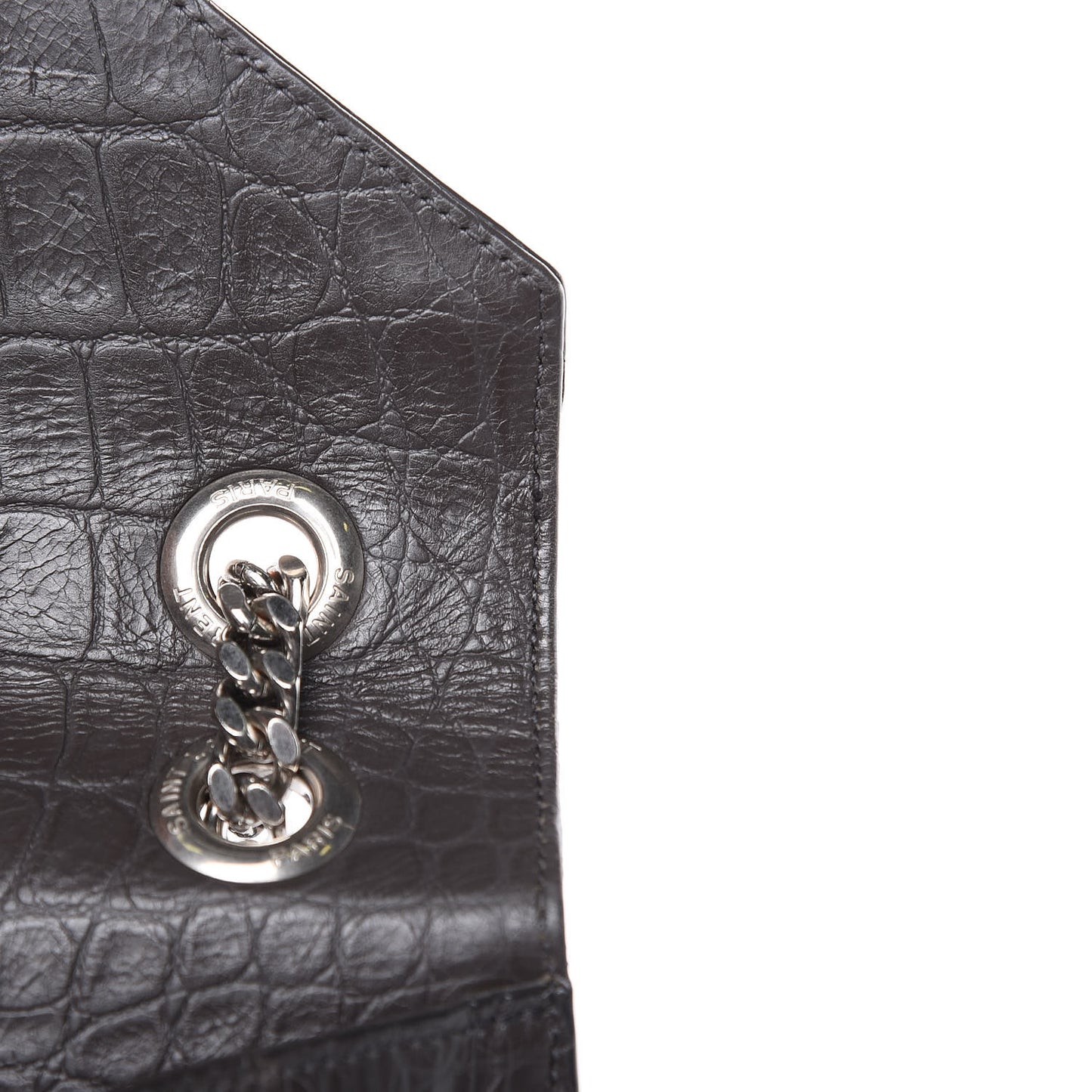Calfskin Crocodile Embossed Large Monogram Satchel Fog