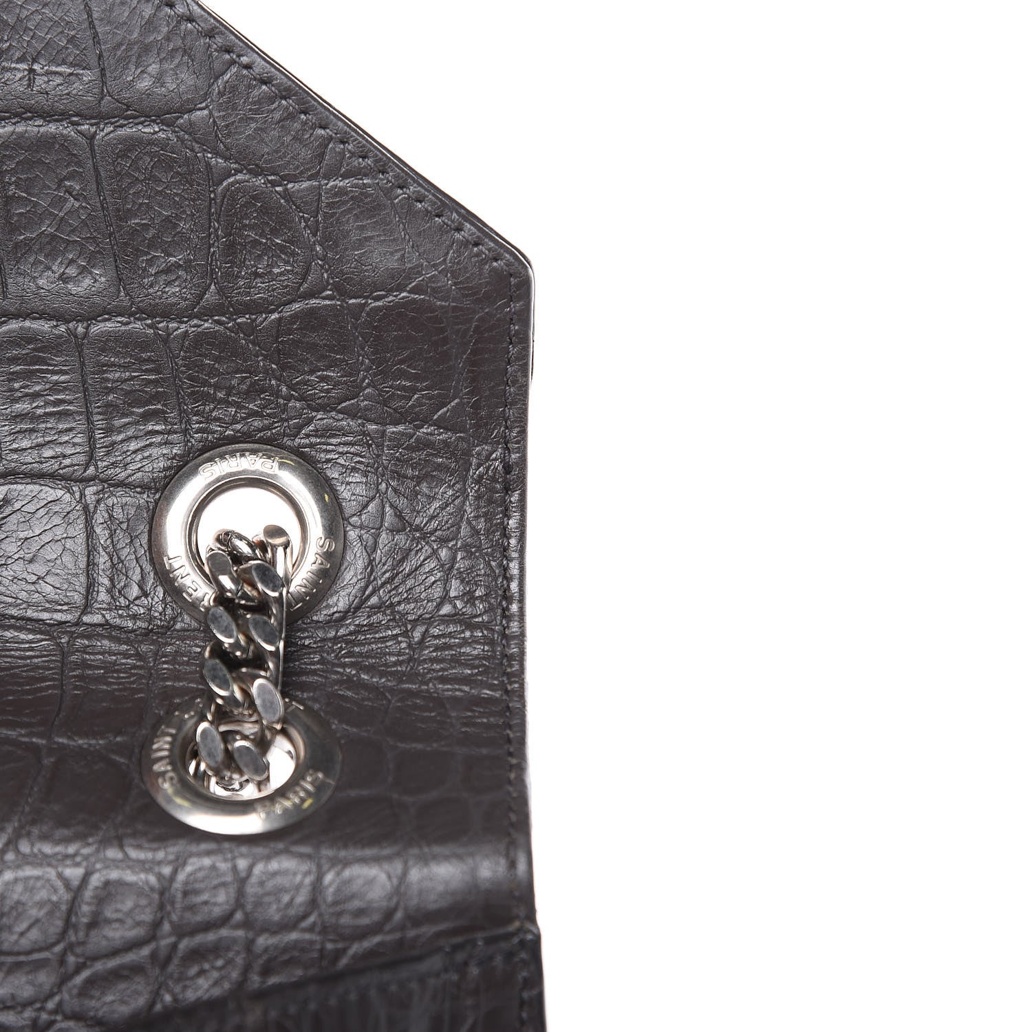 Saint Laurent Calfskin Crocodile Embossed Large Monogram Satchel Fog 15 of 20