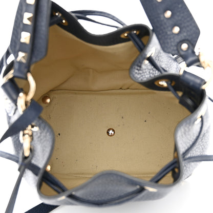 Valentino Garavani Pebbled Calfskin Small Rockstud Bucket Bag Navy 7 of 19