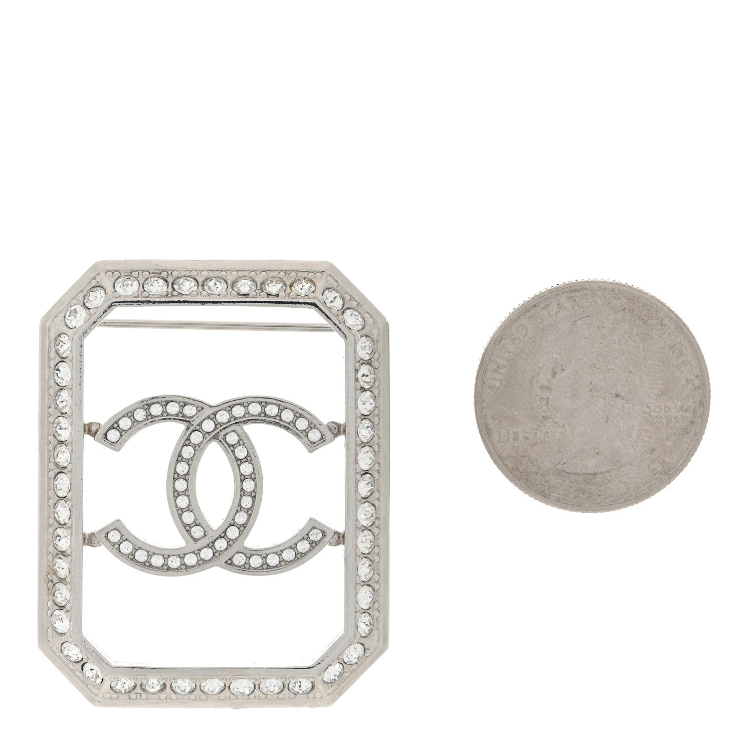 Chanel Metal Crystal Square CC Brooch Silver 2 of 4
