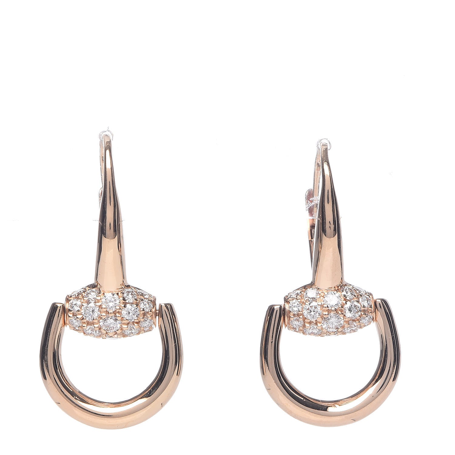 Gucci 18K Rose Gold Diamond Horsebit Drop Earrings 1 of 5