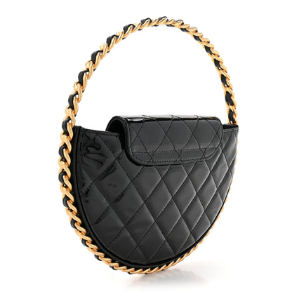 Chanel Patent Calfskin Quilted Chain Hoop Bag Black 3 of 10