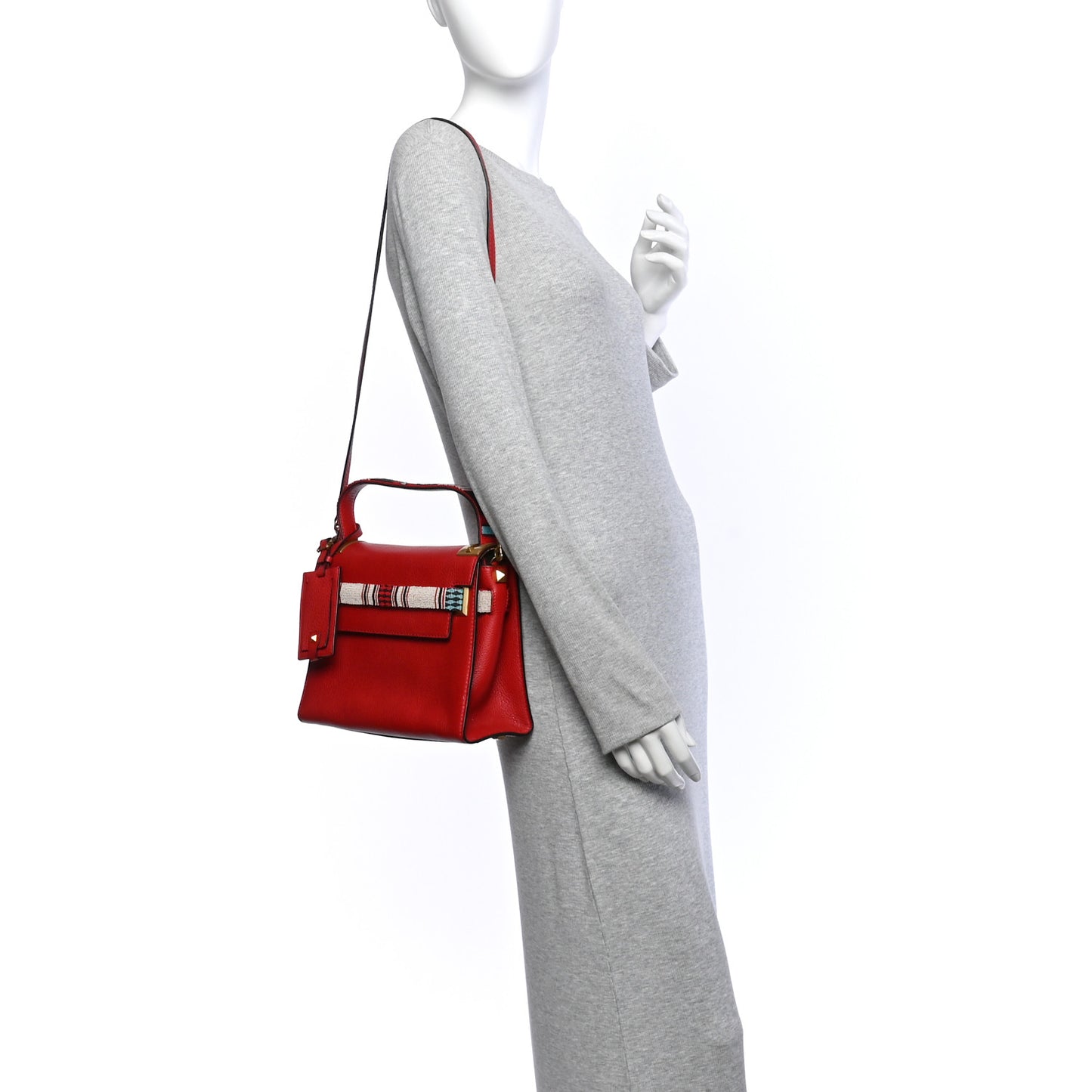 Pebbled Calfskin Beaded Small My Rockstud Frame Bag Rosso Valentino