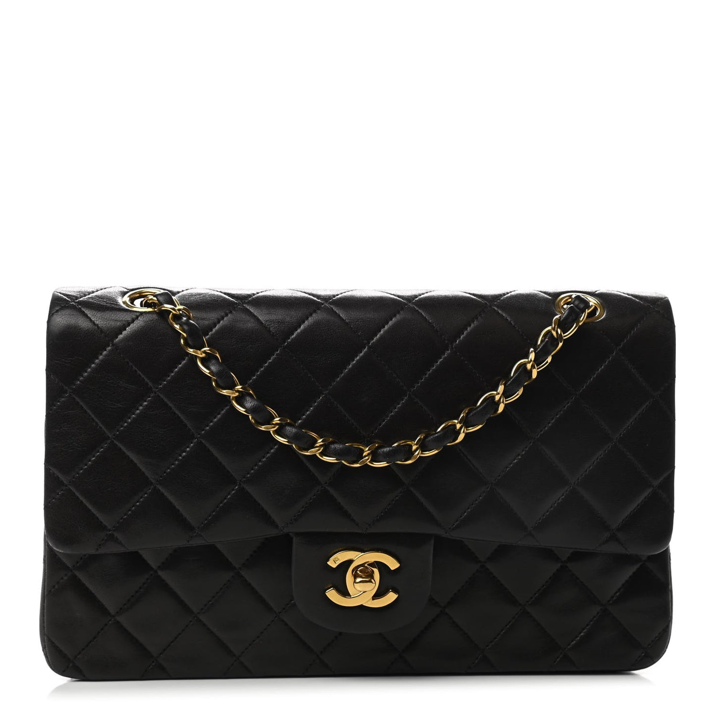 Lambskin Quilted Medium Double Flap Black