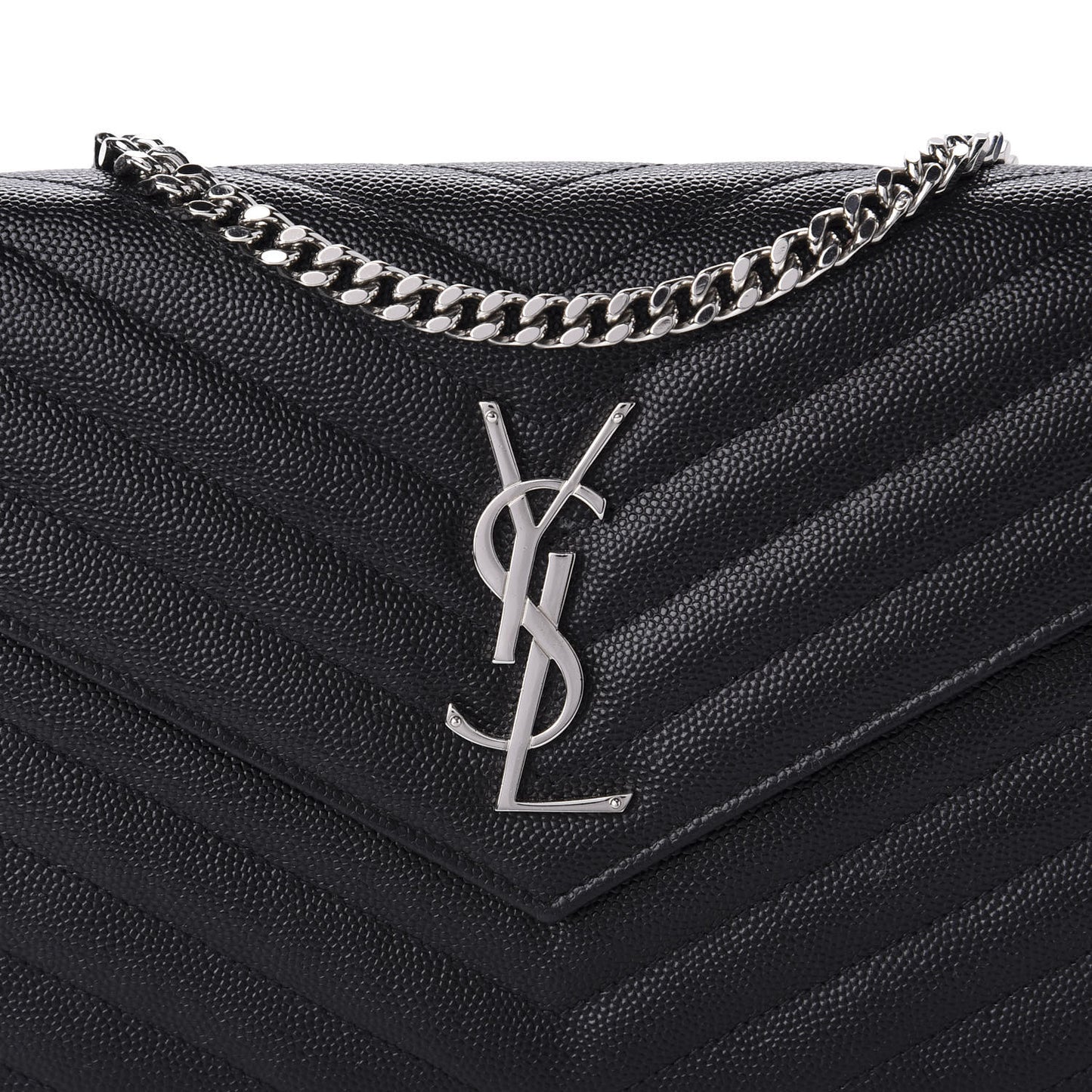 Grain De Poudre Matelasse Chevron Monogram Chain Wallet Black