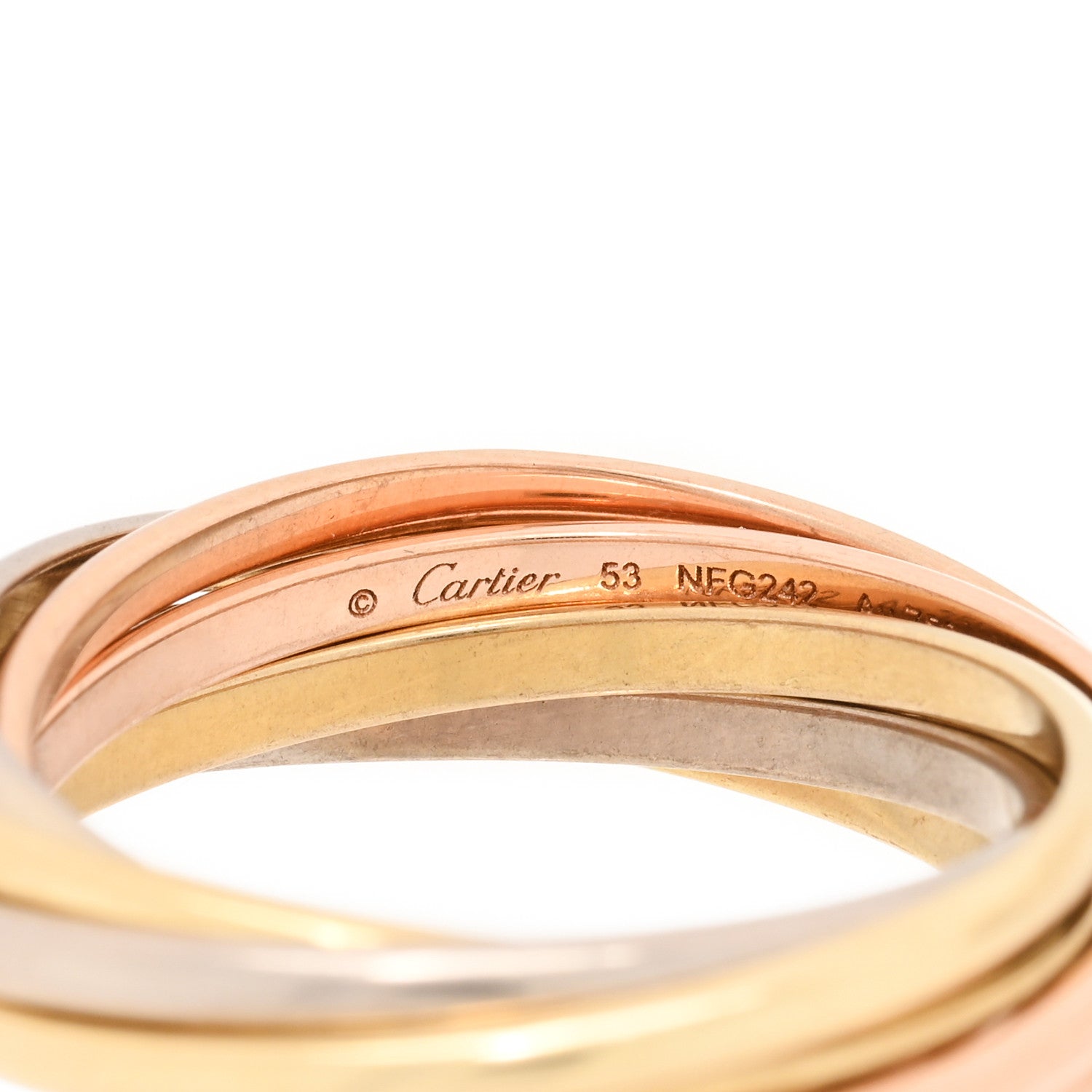 Cartier 18K Pink White Yellow Gold 7 Band Trinity Ring 53 6.25 4 of 5