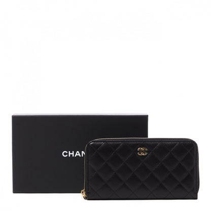 Chanel Lambskin Quilted Large Gusset Zip Around Wallet Black 10 of 10
