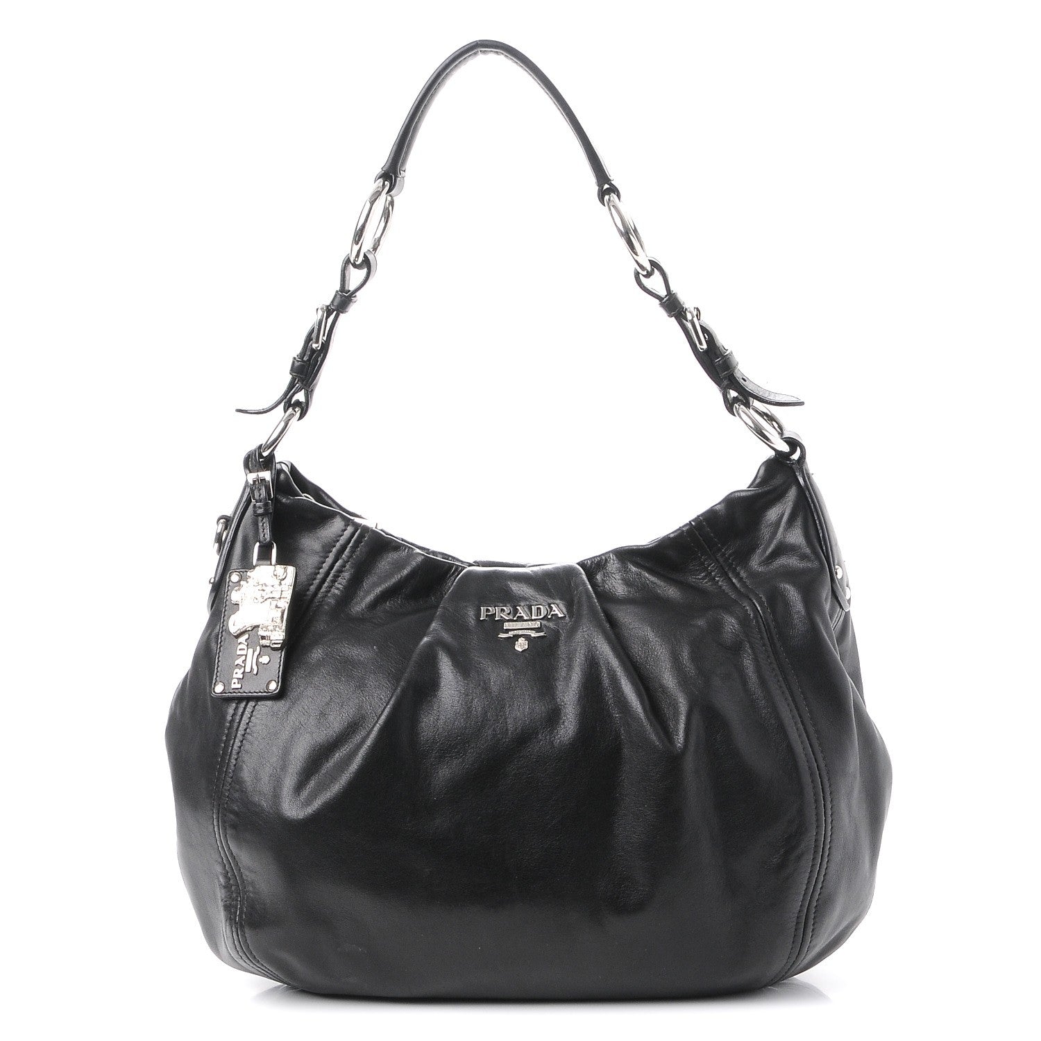Prada Soft Calf Pleated Hobo Black 1 of 10