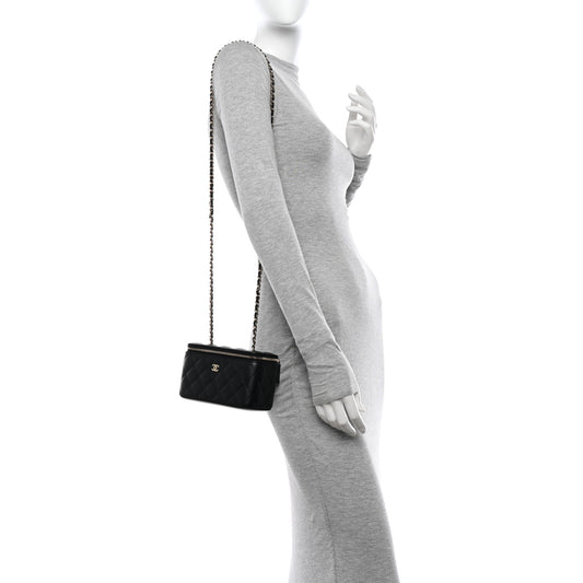 Caviar Quilted Small Vanity Case With Chain Black