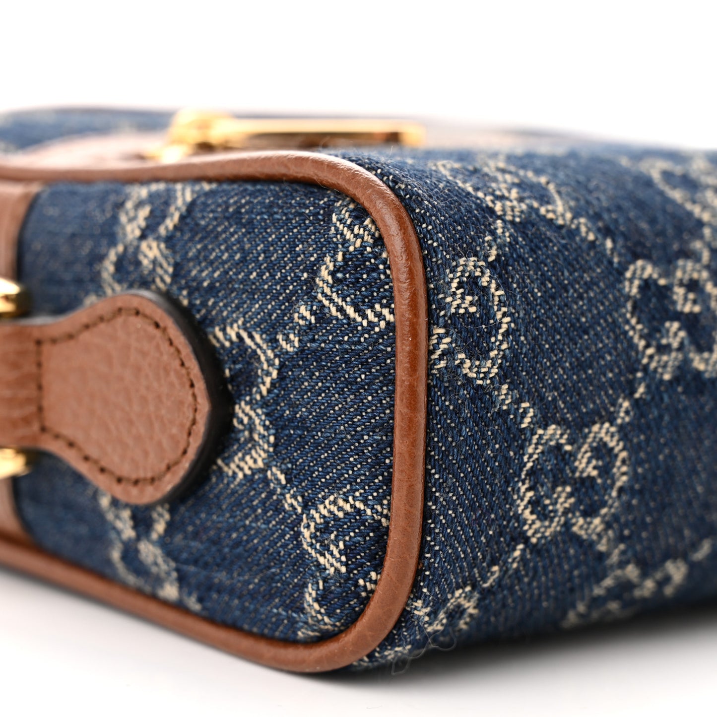 New Denim GG Monogram Dollar Calfskin Mini Ophidia Shoulder Bag Blue Tea Cuir Epilog