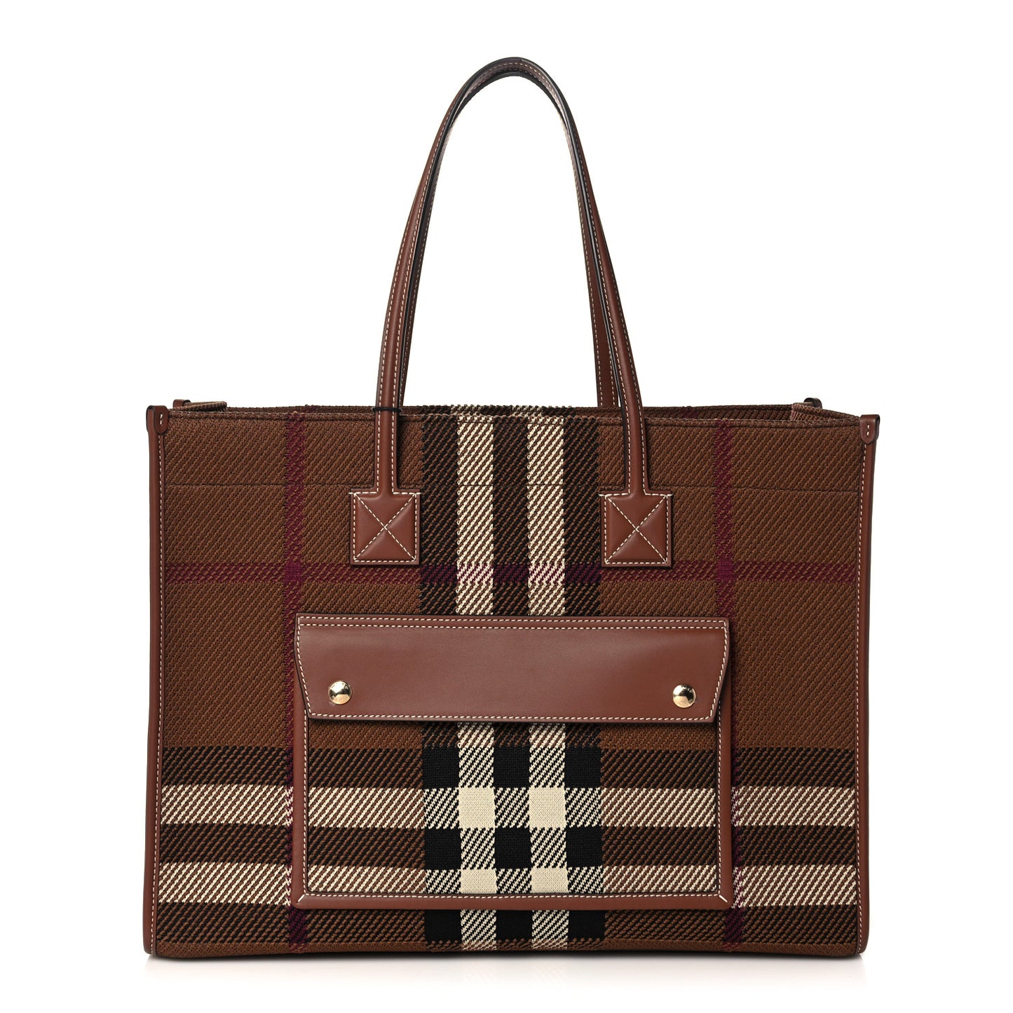 Medium Check Jacquard Pocket Tote Dark Birch Brown