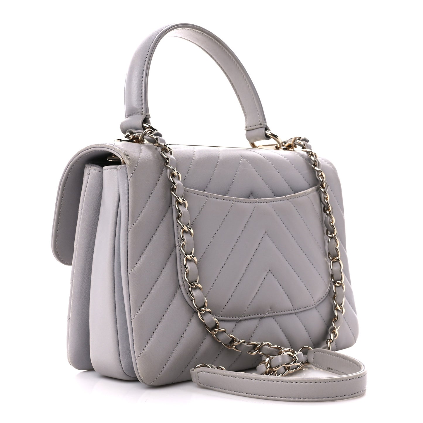 Lambskin Chevron Quilted Small Trendy CC Flap Dual Handle Bag Grey