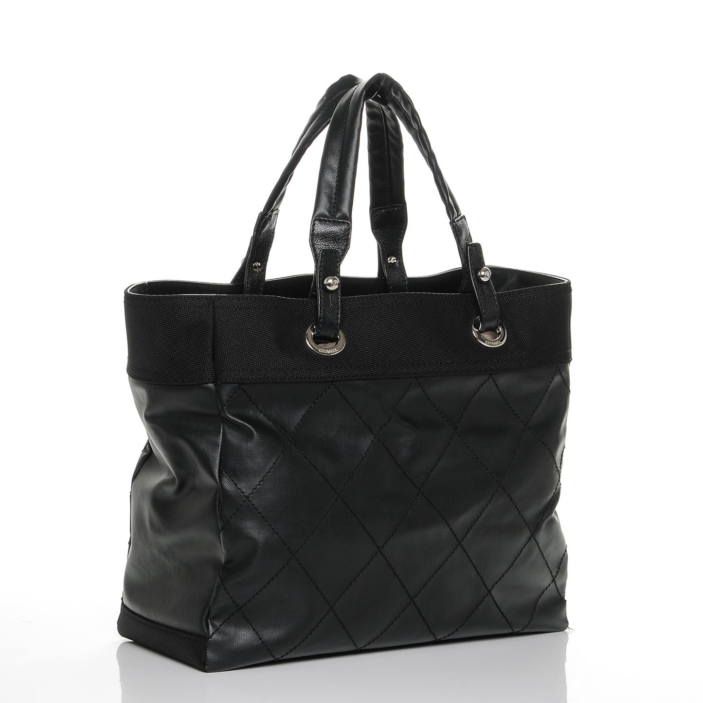Coated Canvas Quilted Large Paris Biarritz Tote Black