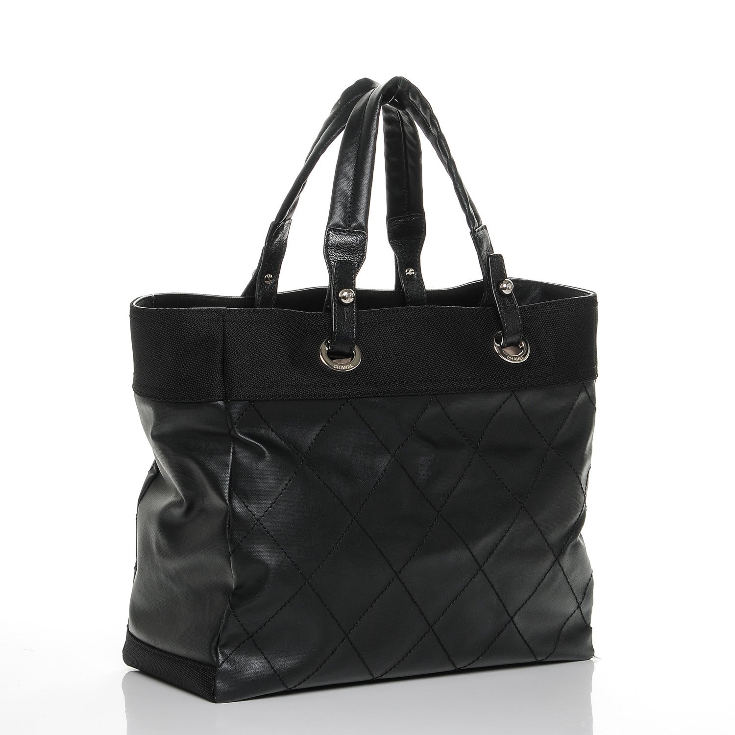 Chanel Coated Canvas Quilted Large Paris Biarritz Tote Black 3 of 7