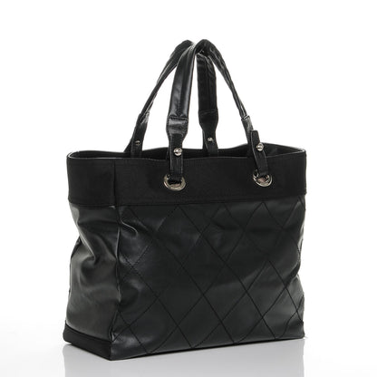 Chanel Coated Canvas Quilted Large Paris Biarritz Tote Black 3 of 7
