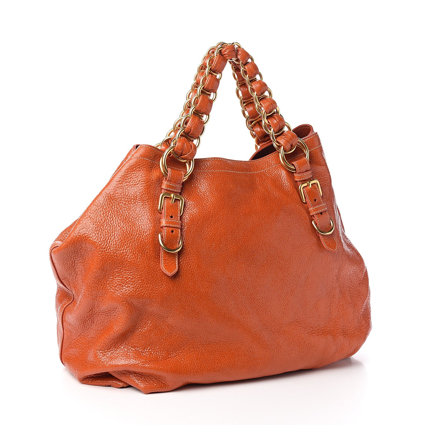 Vitello Shine Chain Top Handle Tote Papaya