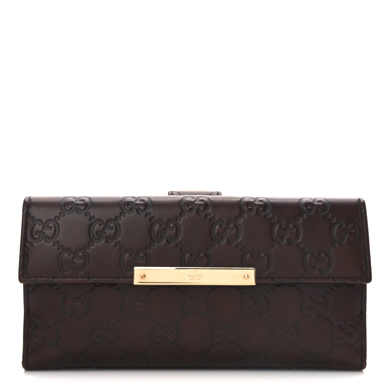 Gucci Guccissima Margaux Calfskin Metal Bar Continental Flap Wallet Chocolate 1 of 10