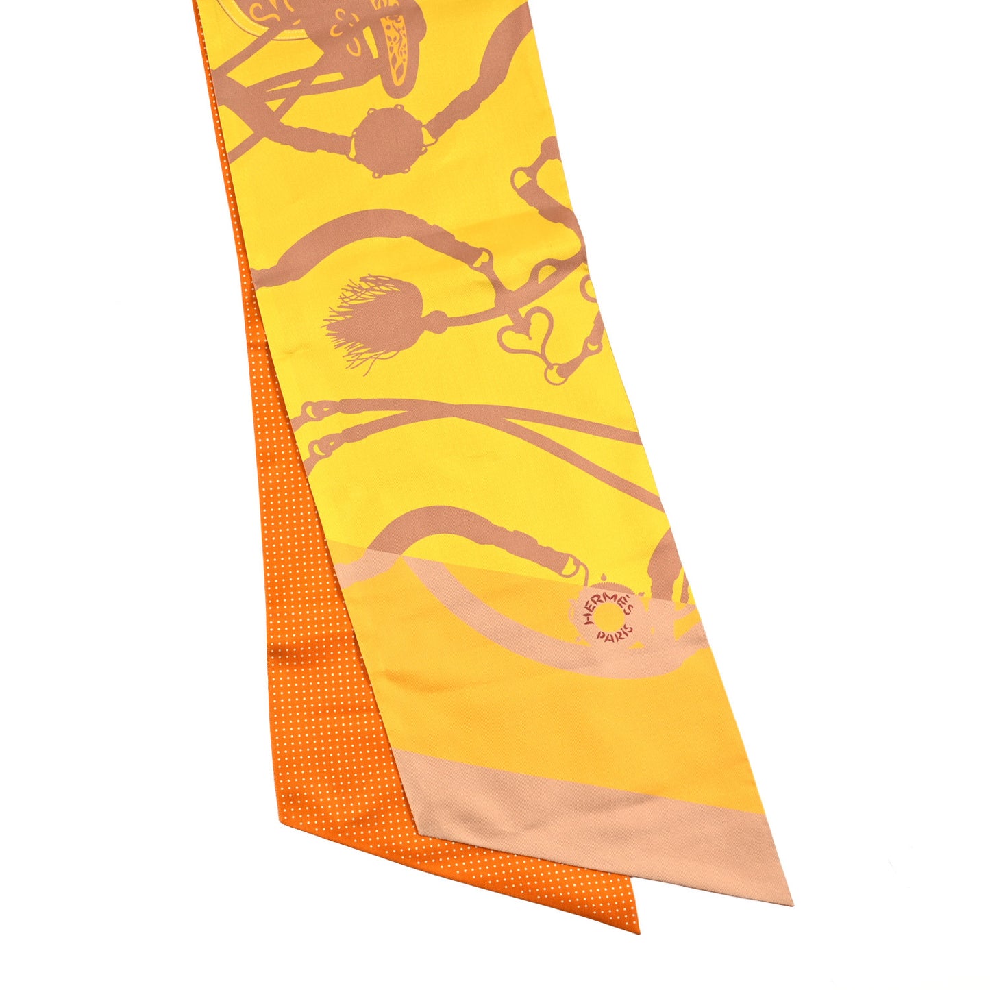 Silk Festival des Amazones Tattoo à Pois Maxi Twilly Jaune Beige Dore Potiron