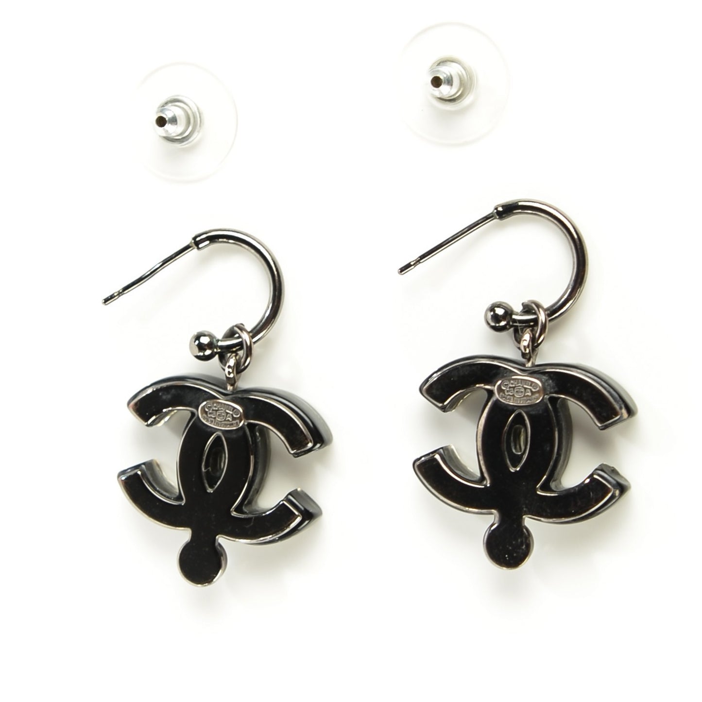 Resin Crystal CC Earrings Black