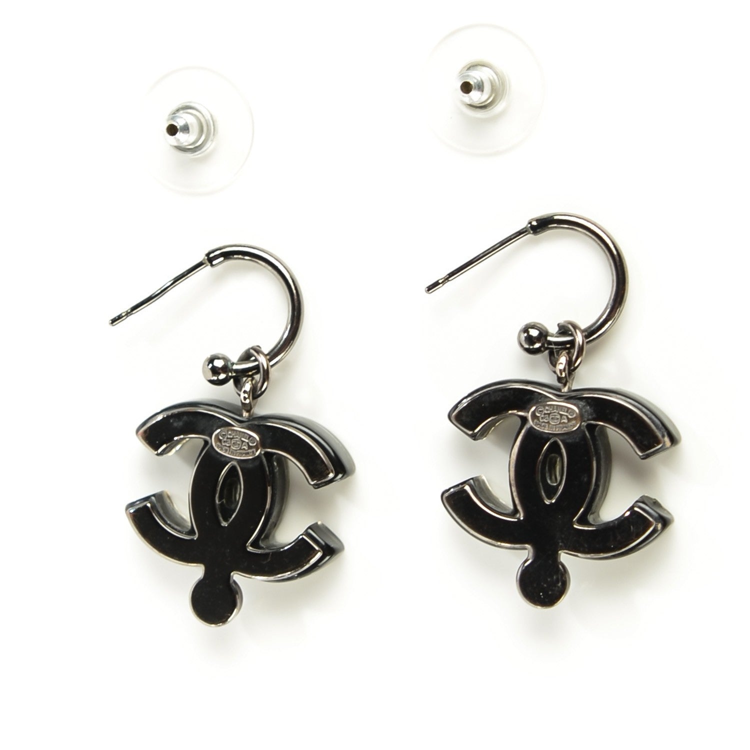 Chanel Resin Crystal CC Earrings Black 3 of 4