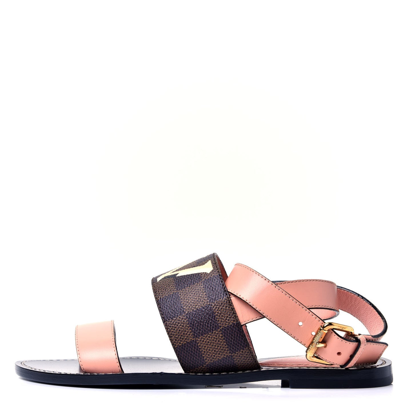 Calfskin Damier Ebene Passenger Flat Sandals 37.5 Venus Pink