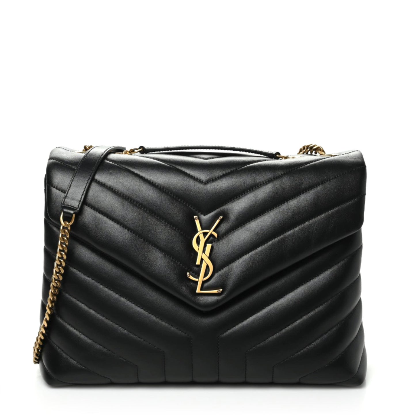 Calfskin Y Quilted Monogram Medium Loulou Chain Satchel Black