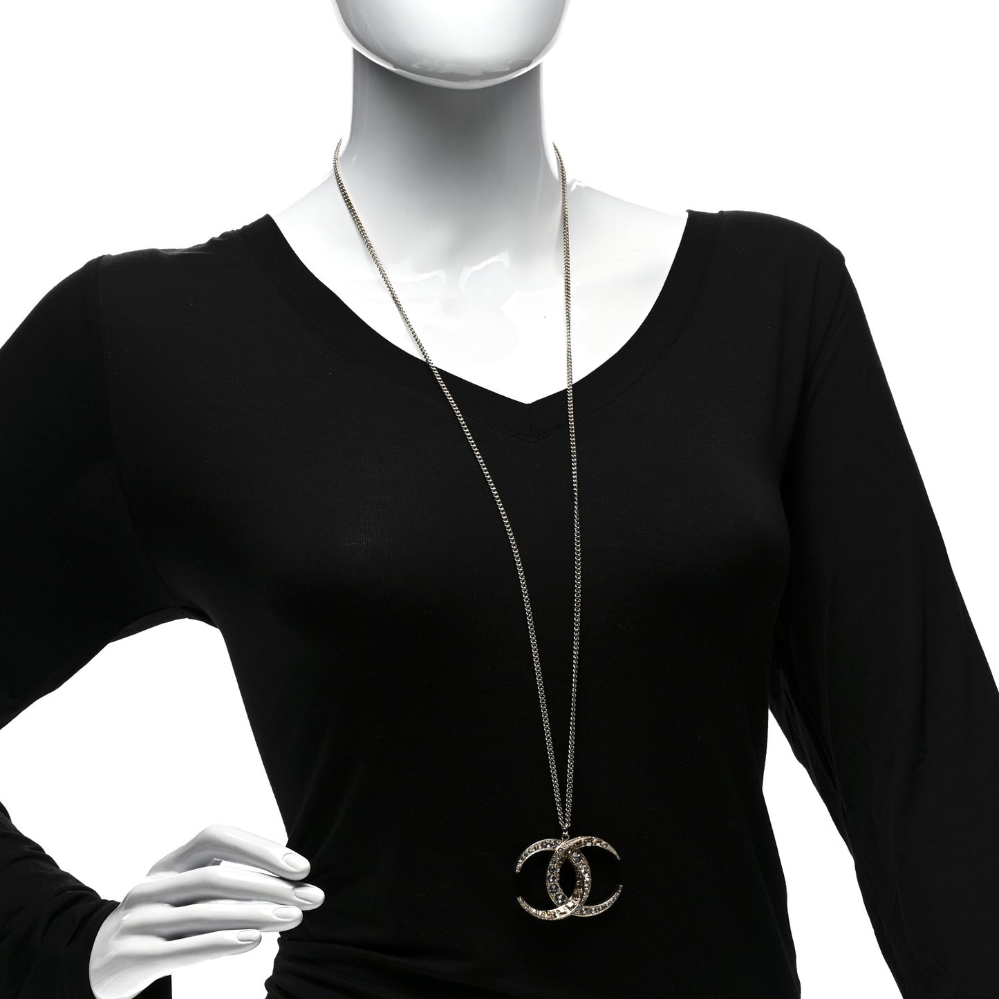 Baguette Crystal Moon CC Necklace Gold