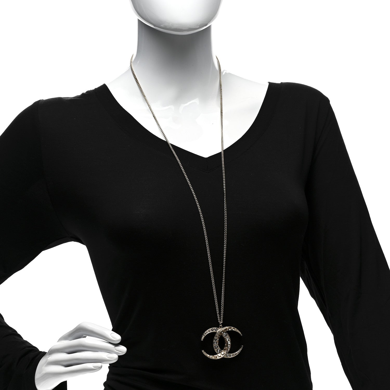 Chanel Baguette Crystal Moon CC Necklace Gold 2 of 4